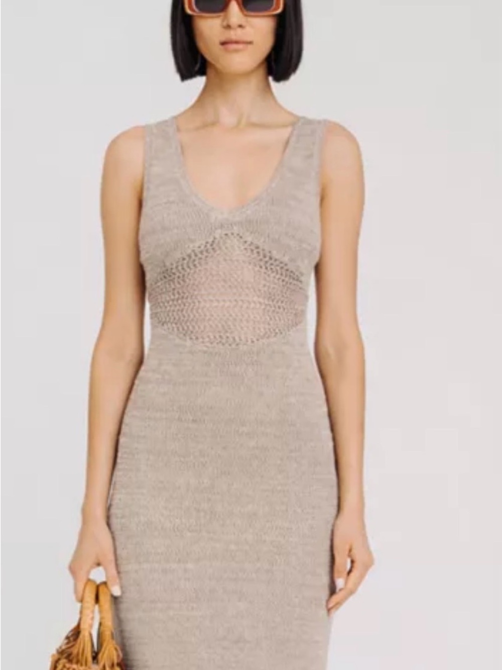 Torn by Ronny Kobo Beige Knit Midi Dress
